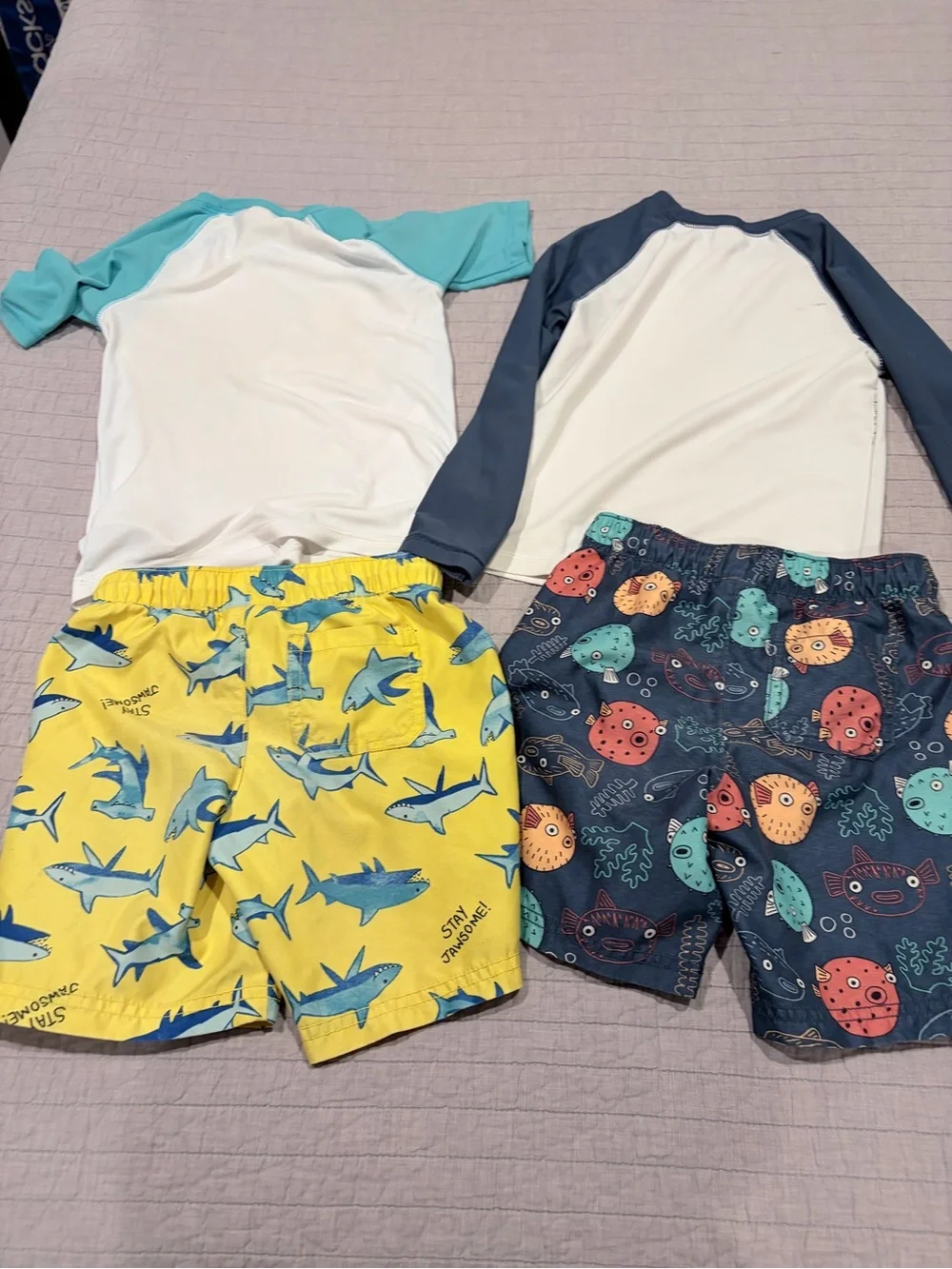 Old Navy Kids Swim Trunks Set - Yellow Shark & Navy Puffer Fish